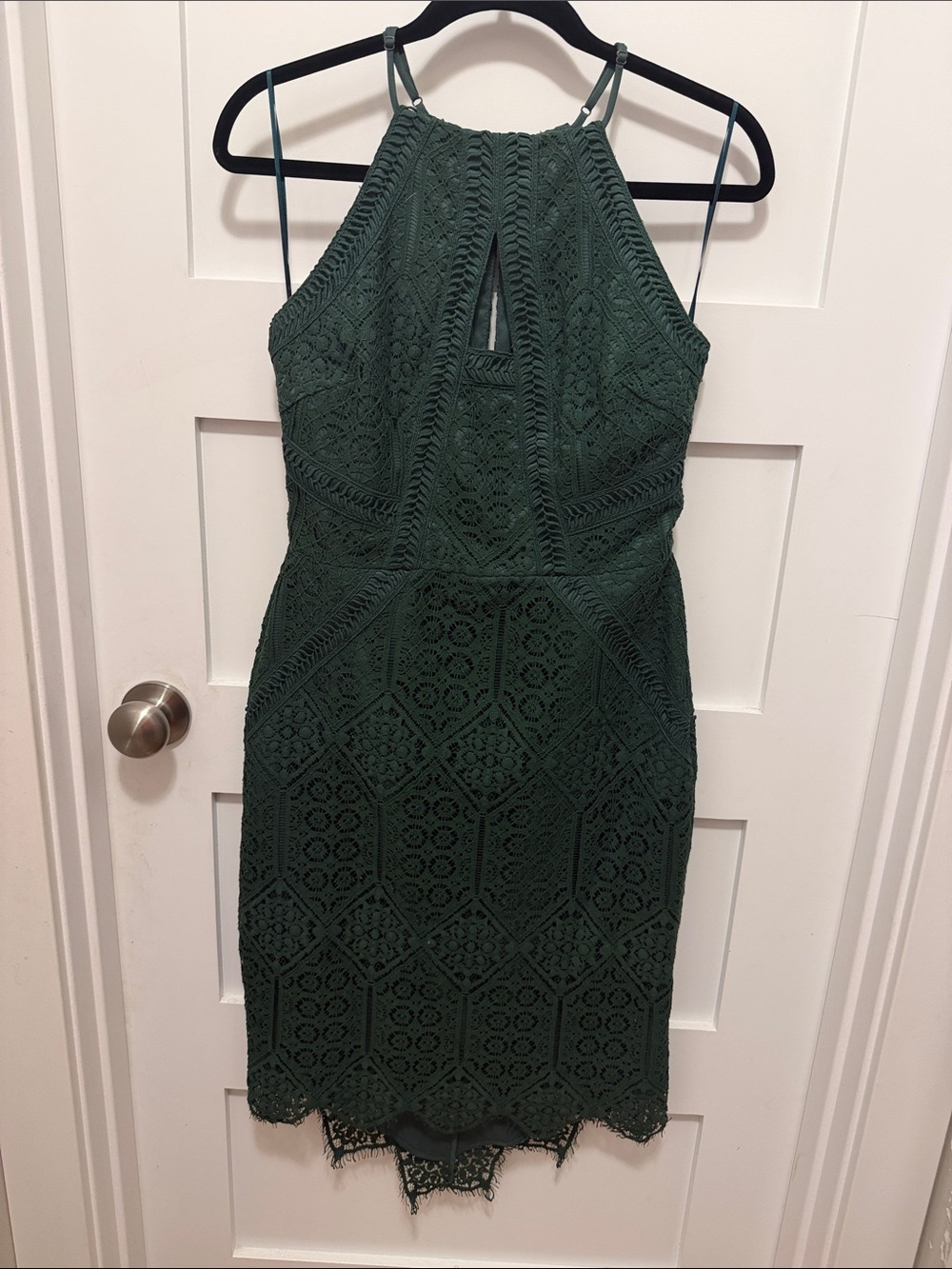 Harlan For Anthropologie Forest Green Crochet Halter Midi Dress